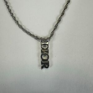Christian Dior “DIOR” Pendant Necklace Silver Tone
